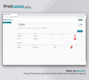 Beheeromgeving van PrintLabels.Online voor het uitnodigen en beheren van gebruikers binnen een gedeelde omgeving