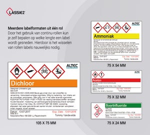 LASSIE2 software ondersteunt meerdere GHS labelformaten vanaf één labelrol voor efficiënte identificatie van gevaarlijke stoffen