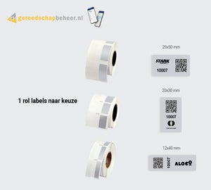 Rollen gereedschapbeheer labels in verschillende formaten voor het identificeren van gereedschap met QR-code en nummering