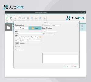 Overzicht van triggeracties in AutoPrint waarmee labels automatisch worden geopend, gevuld met data en afgedrukt