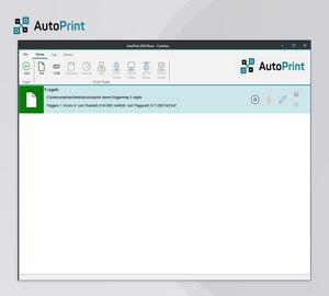Hoofdscherm van AutoPrint met een actief triggerprofiel voor het automatisch verwerken en afdrukken van labelgegevens