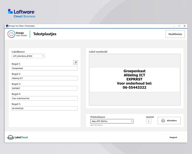 Loftware Cloud Business applicatie voor het ontwerpen en afdrukken van tekstplaatjes met variabele identificatiegegevens