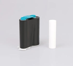 Inktfolie spindle set met een inktrolhouder bevestigd in inktfolierol