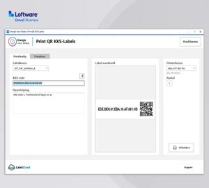 Loftware Cloud Business applicatie voor het genereren en afdrukken van QR KKS-labels voor technische installaties
