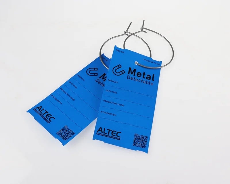 Blauwe metal detectable tags met hersluitbaar draad