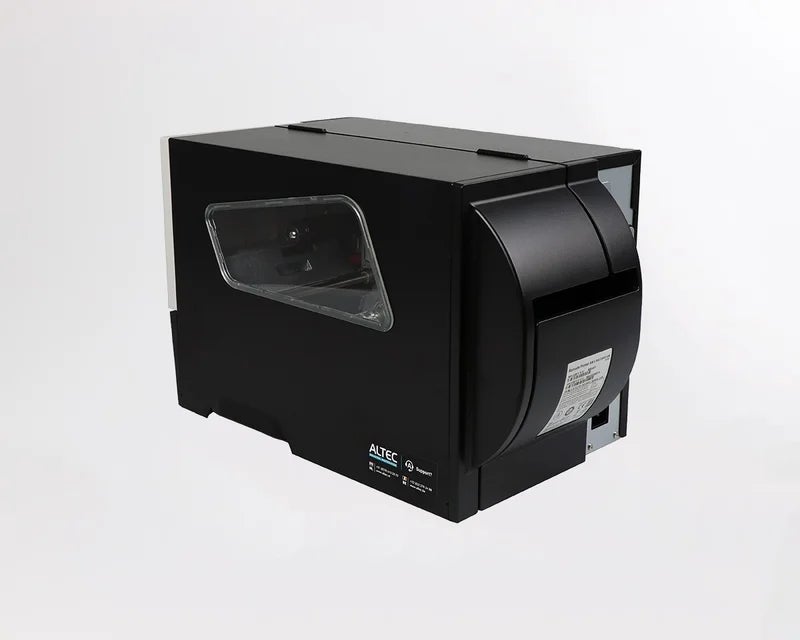 Schuin achteraanzicht van de ATP-3000 industriële labelprinter