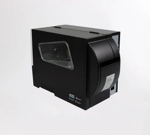 Schuin achteraanzicht van de ATP-3000 industriële labelprinter