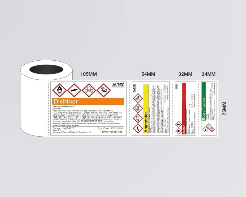 Rol met GHS labels waaruit je meerdere afmetingen kan printen