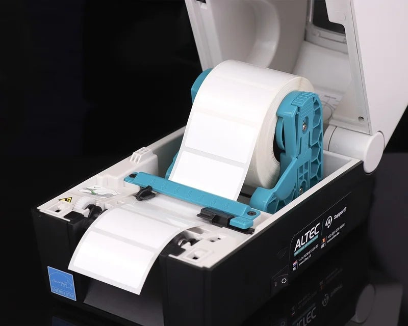 Geopende ATP-30 labelprinter met geplaatste rol labels