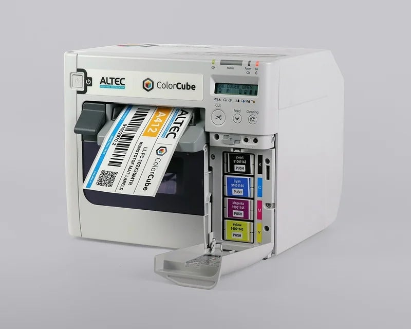 ColorCube labelprinter met geopende cartridgehouder