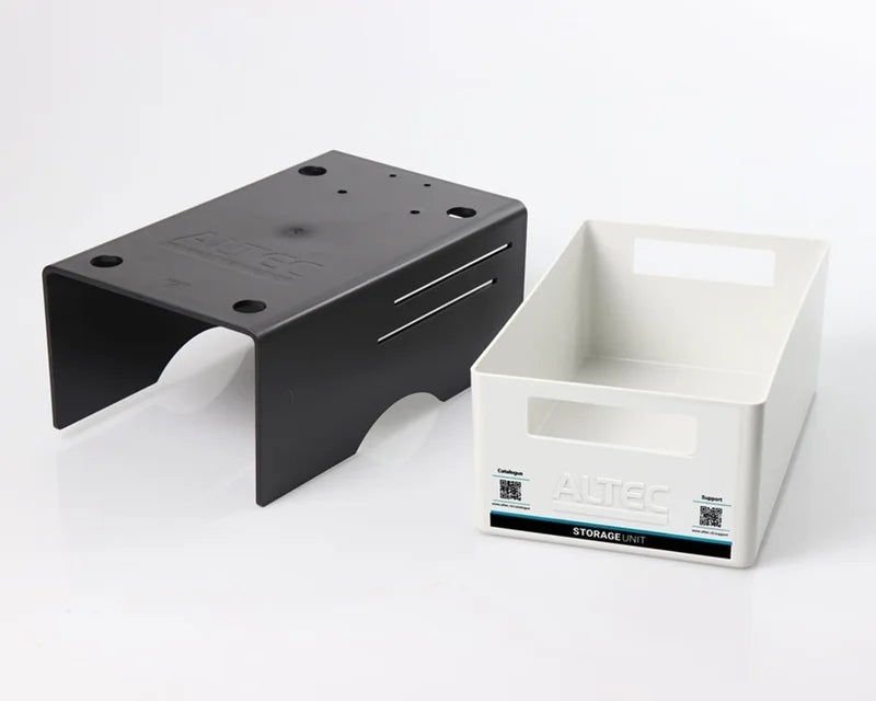 ATP Storage Unit bestaande uit een stevige houder en uitneembare opbergbak voor labels, verbruiksartikelen en accessoires