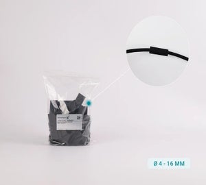 Zak met zwarte krimpkousen voor RFID HardTags, geschikt voor bevestiging op kabels, slangen en leidingen met een diameter van 4 tot 16 mm
