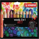 Kleurpotloden STABILO 880 woody 3 in 1 Arty incl slijper ass 10st