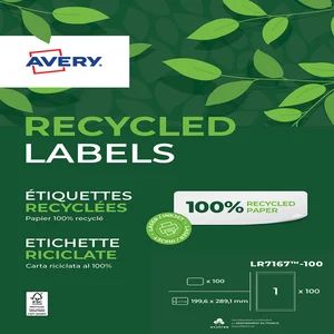 Etiket Avery LR7167-100 199.6x289.1mm recycled wit