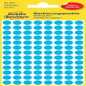 Etiket Avery 3011 rond 8mm blauw 416 stuks