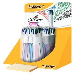 Balpen Bic 4kleuren shine medium zilver/paars/roze