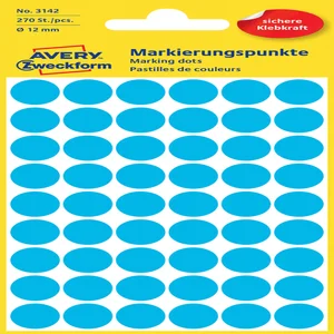 Etiket Avery 3142 rond 12mm blauw 270 stuks