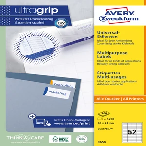 Etiket Avery 3650 48x21mm wit 5200 stuks