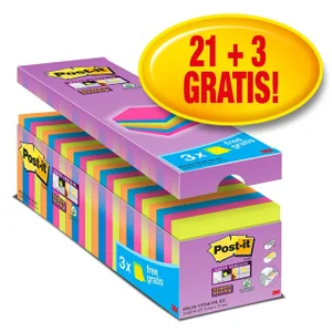 Memoblok Post-it 654 Super Sticky 76x76mm 21+3 gra
