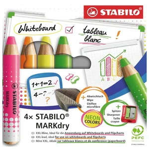 Whiteboardpotlood STABILO MARKdry etui à 4 neon kl