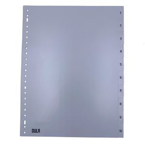 DULA Plastic tabbladen 1 tot 10 Grijs - Genummerd - 23 rings A4