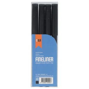 DULA Fineliner zwart 0.4 mm - Set van 4 pennen