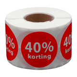 DULA Etiketten rond 40% korting 35mm - 500 stickers op rol - kortingsstickers