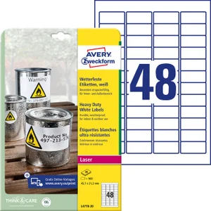 Etiket Avery L4778-20 45.7x21.2mm polyester wit 96