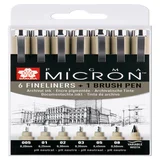 Fineliner Sakura Pigma Micron 6 schrijfbreedtes en brushpen zwart