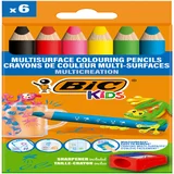 Kleurpotloden BicKids Multi Surface + puntenslijper assorti 6 stuks