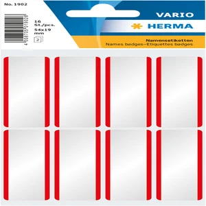 Naambadge etiket HERMA 1902 54x19mm wit/rood 16 st