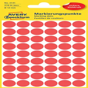 Etiket Avery 3141 rond 12mm rood 270 stuks