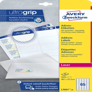 Etiket Avery L7651-25 38.1x21.2mm wit 1625 stuks