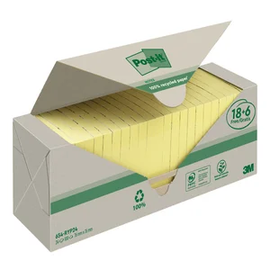 Memoblok 3M Post-it 654 76x76mm recycle geel 18 +