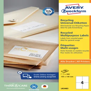 Etiket Avery LR3483 105x148mm recycled wit 400 stu