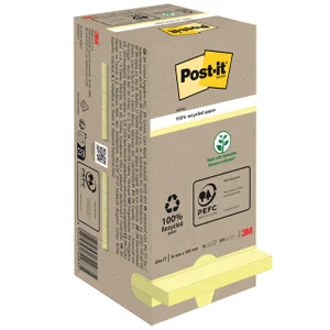 Memoblok Post-it 654 76x76mm recycled pastel geel