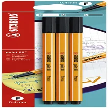 Fineliner STABILO point 88 fijn zwart blister à 3