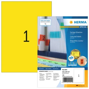 Etiket HERMA 4401 210x297mm A4 geel 100 stuks