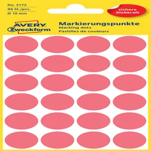 Etiket Avery 3172 rond 18mm lichtrood 96 stuks