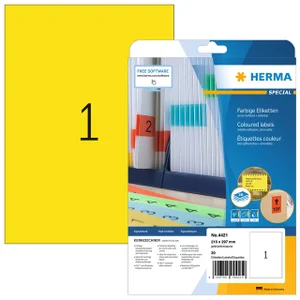 Etiket HERMA 4421 210x297mm A4 verwijderbaar geel