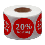 DULA Etiketten rond 20% korting 35mm - 500 stickers op rol - kortingsstickers