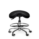 Zadelkruk Office Premium laag met voetring harde wielen zw