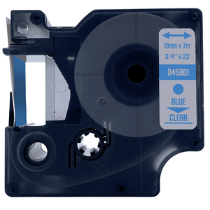 DULA - Dymo D1 45801 / S0720810 Blauw op transparant 19mm x 7m