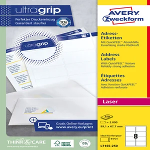 Etiket Avery L7165-250 99.1x67.7mm wit 2000 stuks