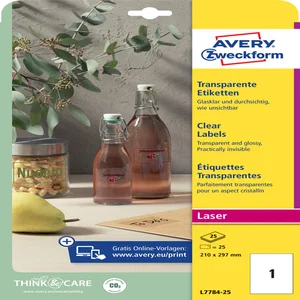 Etiket Avery L7784-25 210x297mm transparant 25 stu