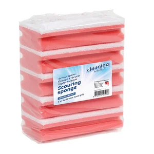 Schuurspons Cleaninq met greep 140x70x42mm rood/wi