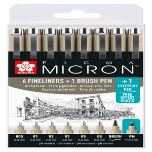 Fineliner Sakura Pigma Micron 6 schrijfbreedtes, b