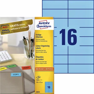 Etiket Avery 3453 105x37mm blauw 1600 stuks