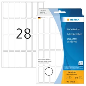 Etiket HERMA 10605 13x40mm verwijderbaar wit 672 s
