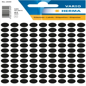 Etiket HERMA 1849 rond 8mm zwart 540 stuks